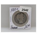 1907-S 90% Silv Barber Half $1 Dollar