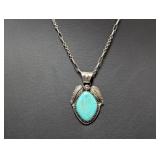 18' .925 Sterl Chain w/Oval Turquoise Pendant
