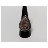 .925 Sterl Teardrop Pattern Stone Ring Sz 8.5