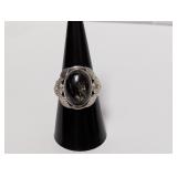 .925 Sterl Oval Speckled Gem Ring Sz 8