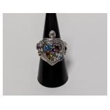 .925 Sterl Turtle Ring w/Multicolor Gems Sz 8