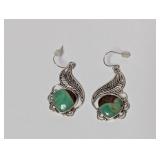 .925 Sterl Patterned Turquoise Teardrop Earrings