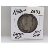 Key Date 1896-O 90% Silv Barber Half $1