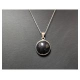 18'.925 Sterl Chain w/Black & Turquoise Pendant