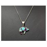 18' .925 Sterl Chain w/Inlay Bear Pendant