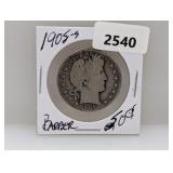 1905-S 90% Silv Barber Half $1 Dollar