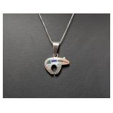 18' .925 Sterl Chain w/Multicolor Inlay Bear Pend
