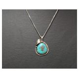 18' .925 Sterl Chain w/Oval Turquoise Pendant