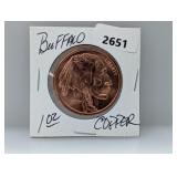 1oz .999 Copper Buffalo Round
