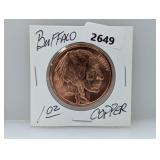 1oz .999 Copper Buffalo Round
