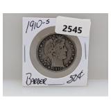 1910-S 90% Silv Barber Half $1 Dollar