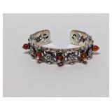 .800 Silv Peruzzi Floral Cuff w/Reddish Brown Ston