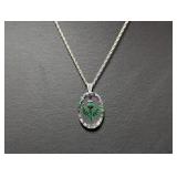 18' .925 Sterl Chain w/Oval Resin Thistle Pendant