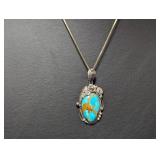 18' .925 Sterl Chain w/Oval Turquoise Pendant