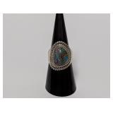 .925 Sterl Multicolor Oval Pattern Stone Ring