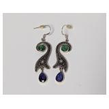 .925 Sterl Green & Blue Gem Teardrop Earrings