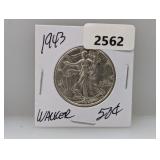 1943 90% Silv Walker Half $1 Dollar