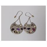 .925 Sterl Filigree Colorful Stone Earrings