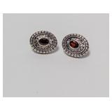 .925 Sterl Oval Red Gem Center Earrings