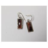 .925 Sterl Rectangular Brown Stone Earrings