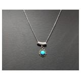 18' .925 Sterl Chain w/Round Turquoise Pendant