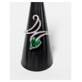 .925 Sterl Green Stone Ring w/Clear Accents