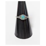 .925 Sterl Turquoise Cabochon Center Ring Sz 7