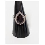 .925 Sterl Red Teardrop Stone Ring Sz 7