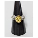 .925 Sterl Oval Yellow Stone Ring Sz 7.5