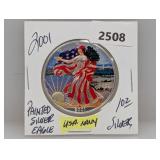 2001 1oz .999 Silv Painted Eagle $1 Dollar