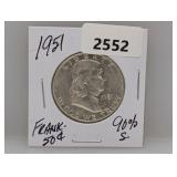 1951 90% Silv Franklin Half $1 Dollar
