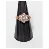.925 Sterl Rose Gold Tone Clear Stone Ring Sz 7