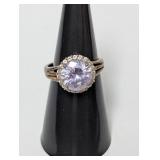 .925 Sterl Purple/Clear Halo Ring Sz 7