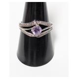 .925 Sterl Purple Stone w/Diam Accents Ring Sz 9