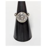 .925 Sterl Lg Clear Stone Ring Sz 6