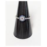 .925 Sterl Blue/Clear Round Ring Sz 8