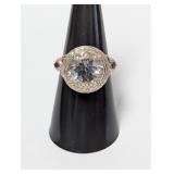 .925 Sterl CZ Stone w/Pink Accents Ring Sz 7