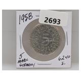 1958 62% Silv Germany 5 Mark
