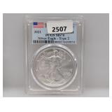 PCGS 2021 MS70 1oz .999 Silv Eagle $1 Dollar