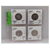 (4) 90% Silv Quarters