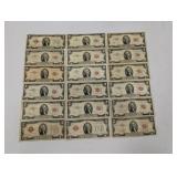 (18) $2 Dollar Red Seal US Notes