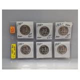 (6) 1958-D 90% Silv Franklin Half $1 Dollars
