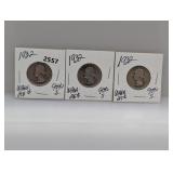 (3) 1932 90% Silv Wash Quarters
