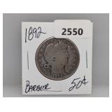 1892 90% Silv Barber Half $1 Dollar
