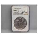 NGC 1996 MS69 1oz .999 Silv Eagle $1