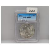 ICG 1923 MS64 90% Silv Peace $1 Dollar