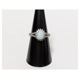 .925 Sterl Opal/Diamond Accent Ring Sz 7