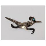 .925 Sterl Turquoise Roadrunner Brooch