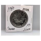 1989 1oz .999 Silv Canada Maple Leaf