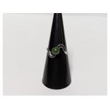 .925 Sterl Wavy Green Stone Ring Sz 7